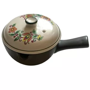 Casseruola/zuppiera vintage in gres Flame-Chef con coperchio-verde-made in Japan-GUC - Foto 1 di 10