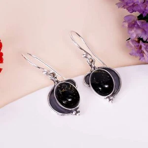 Copper Black Turquoise Gemstone 925 Sterling Silver Earring, Handmade Earring - Picture 1 of 4
