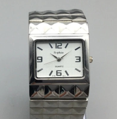 Reloj Sophie Mujer 31mm Tono Plata Geométrico Banda Ancha Batería Nueva 6.5" Foto 1 de 4