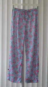 Girls Sleep Pants Pajama Bottoms Blue Pink Flowers New Small 6/6X - Picture 1 of 2