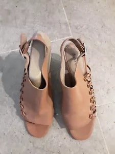 Diana Ferrari Beige Leather Open Toe With Plaited Side Detail Shoes Size 9 - Picture 1 of 2