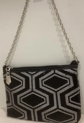 JLo Jennifer Lopez Black Grey Aluminum 9”x7” Bag Chain 9” Drop Strap Excellent - Image 1 of 4