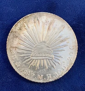 MEXICO - MEXICO CITY MINT 1887-MoMH 8 REALES COIN, CHOICE ALMOST UNCIRCULATED - Picture 1 of 4