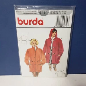 BURDA 4714 Women's Coat Jacket Hood Size 10 12 14 16 18 20 NEW Uncut Sealed - Picture 1 of 2