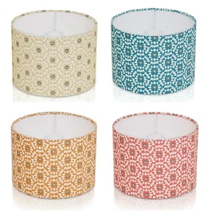 Handmade Geometric Sunburst Kaleidoscope Cream, Teal, Orange, Red Lampshade - Picture 1 of 5
