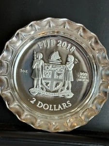 Fiji $2 2018 COCA-COLA 1 oz .999 Fine Silver Bottle Cap Coin No Box COA LOOK! - Picture 1 of 3