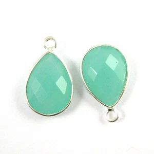 Bezel Gem Pendant Sterling Silver Peru Chalcedony-Small Teardrop-10x14mm (2pcs) - Bild 1 von 5