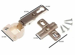 Sprung cabinet hinge 26mm 95d cruciform plate BZP steel screw on Qty. 50 pairs - Picture 1 of 1