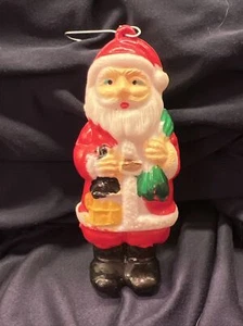 Vintage Weihnachtsschmuck Rassel Hongkong Weihnachtsmann rot Kunststoff 4"" - Bild 1 von 8