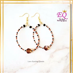 Seed Bead Hoop Earrings Crystal Brown Copper Bronze Seed Bead Earrings - Picture 1 of 3