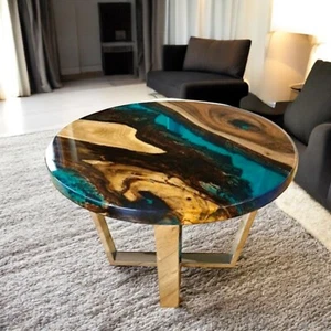 Mesa de centro de resina epoxi borde vivo acacia madera consola bar muebles de jardín - Imagen 1 de 8