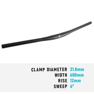 Handlebar MTB Flat 31.8 12mm Rise 680mm Alloy Black - Picture 1 of 4