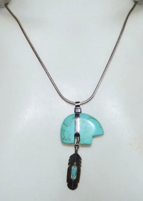 bEAR FETISH NECKLACE TURQUOISE STERLING SILVER SOUTHWEST INDIAN JEWELRY neocurio - Image 1 of 4