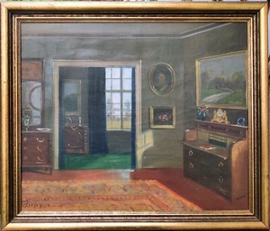 CLASSICAL MANOR INTERIOR. Original signed oil painting. - Picture 1 of 7