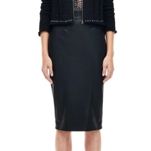 REBECCA TAYLOR black Vegan Leather Pencil Skirt size 0 NWT - Picture 1 of 9