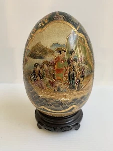 Escena de geisha cloissone estilo Satsuma vintage huevo dorado hecho en China - Imagen 1 de 11