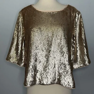 J. Crew Women’s Champagne Metallic Sequin Contrast Back Bow Ties Top 14 NWOT! - Picture 1 of 19