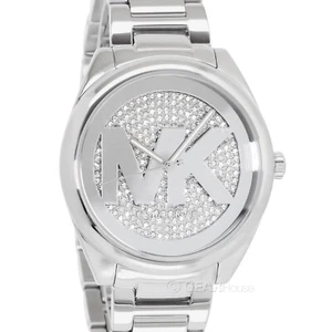 Michael Kors Janelle Womens Watch, Pave Crystals MK Logo Dial, Silver Steel Band - Picture 1 of 9