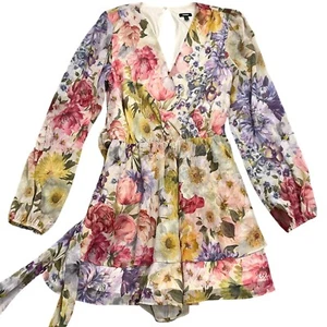 Mameluco Express Mujer S Púrpura Multi Floral Manga Larga Boho Hada Caprichoso Y2K - Imagen 1 de 12