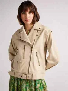 NEW womens TED BAKER leather biker jacket Valerii detachable-sleeve size 4 uk 14 - Picture 1 of 11