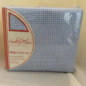 Fayette Place Collection Light Blue/white Gingham Plaid King Sheet Set NEW In Pk - Picture 1 of 7