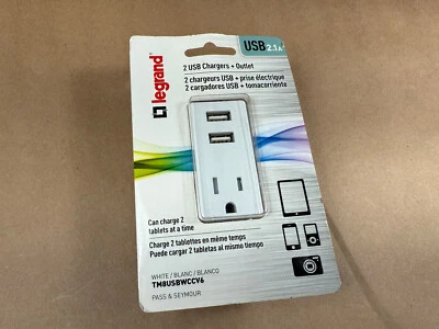 Legrand USB Charger + Outlet 2.1A USB Chargers and 15A Outlet White TM8USBWCCV6 - Image 1 of 2