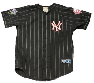 New York Yankees Jersey Large World Series Patch Mirage Mens Blue Pinstripe - Picture 1 of 8