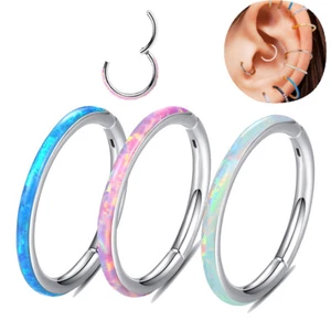 Opal Nose Ring Hoop Septum Conch Daith Helix Rook Tragus Lip Cartilage Ring Hoop - Picture 1 of 35