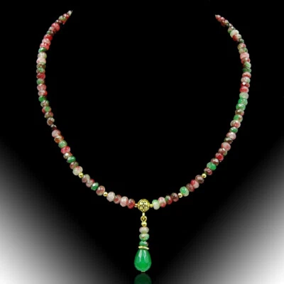 BAILYSBEADS traumhafte Pfirsichblüte Jade Kette Halskette mit Smaragd neu N006 - Bild 1 von 3