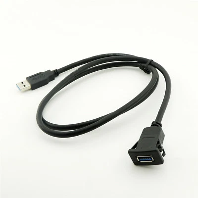 USB 3.0 A Male to Female Flush Panel Mount Cable for Car Motorcycle Dashboard 1m - Image 1 of 4