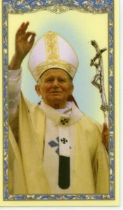 Pope St. John Paul II - Relic Laminated Holy Card - Blessed by Pope Francis - Picture 1 of 5