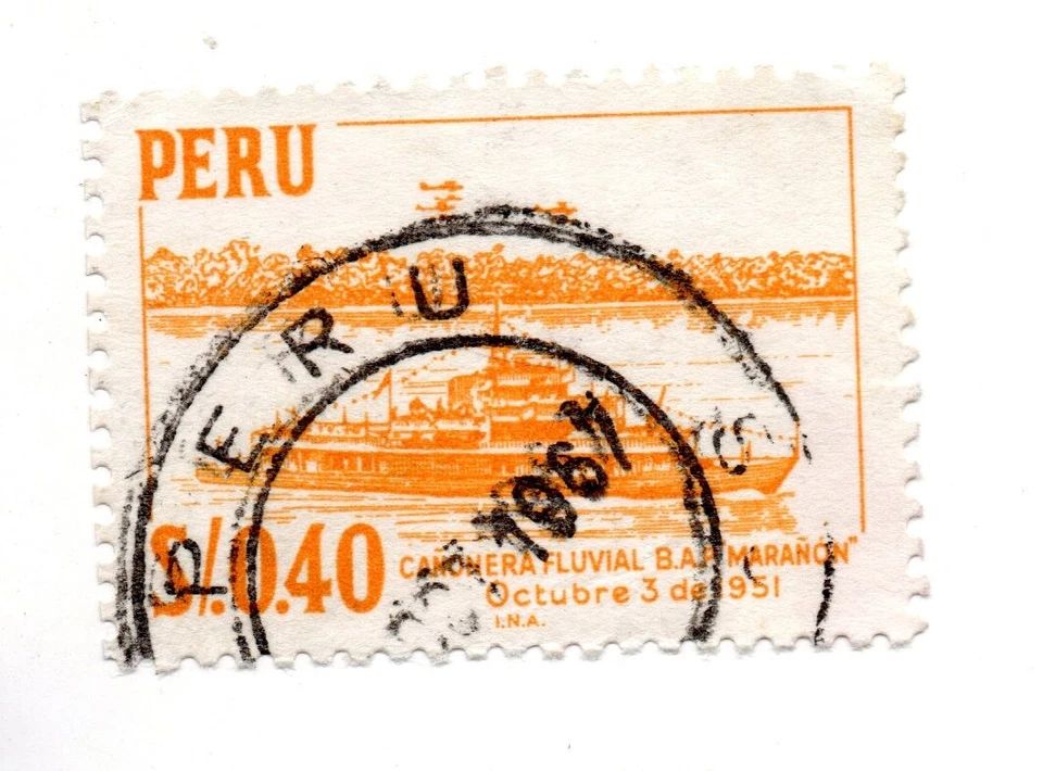 Cañonera River Marañón, 3 de octubre de 1951, naranja amarillento, Perú 1962 2 Foto 1 de 1