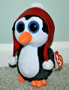 TY Beanie Boos  Gale penguin 7" PLUSH red SANTA hat! 2019 big blue eyes - Picture 1 of 11
