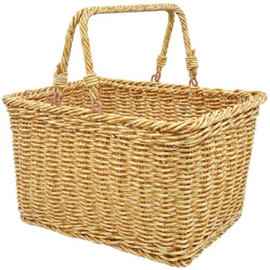Portable Shopping Basket Vegetable Fruit Imitation Rattan Mini Natural Grocery - Picture 1 of 12