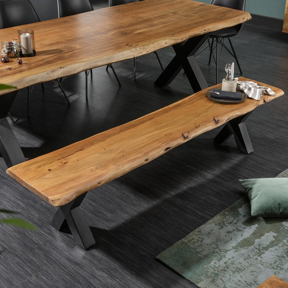 Massive Baumstamm Bank MAMMUT NATURE 200cm Akazienholz Sitzbank Esszimmer Flur - Bild 1 von 4