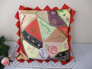 Vintage Antik Crazy Quilt Handarbeit viktorianisch bestickt Dekokissen - Bild 1 von 20