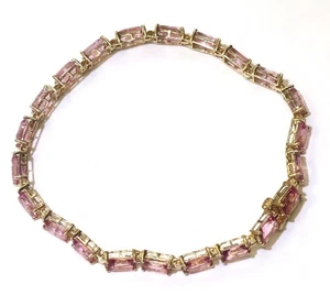 14k yellow gold lab created pink sapphire diamond tennis bracelet 7" 8.0g - Picture 1 of 6