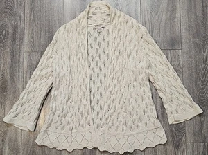 Cárdigan Suéter JM Collection Tejido Abierto Manga 3/4 Crema Y Dorado Metálico PL - Imagen 1 de 9