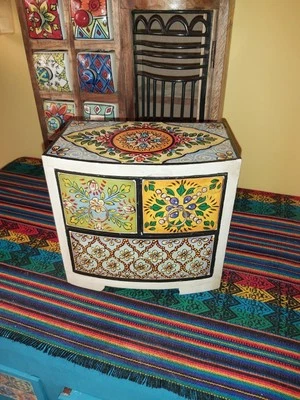INDIAN MANYA HAND PAINTED THREE DRAWER WOODEN CHEST/SPICE/TRINKET DRAWERS - Image 1 of 4