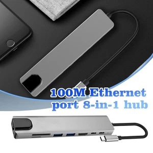 Metal 8-in-1 Docking Station USB-C Hub Type C To USB N9A0 4K 3.0 C9Y8 PD P5M5 - Picture 1 of 9