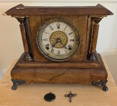 ANTIQUE W.m.L. GILBERT 1903 ONE PILLAR MANTLE CLOCK THAT WORKS - Image 1 of 4