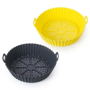 2 Pack Silicone Round Air Fryer Basket Liner Tray With Handles & Holes, 360° ... - Picture 1 of 4