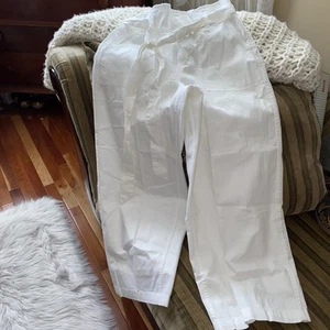 New American Eagle High-Waisted Paperbag Wide Leg Pants White Women's Size Med. - Picture 1 of 21
