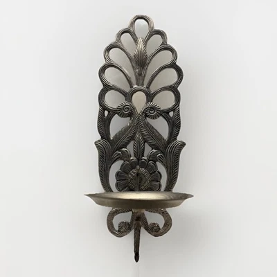 Aplique portavelas de pared de metal ornamentado vintage plateado diseño Art Deco acanto Foto 1 de 4