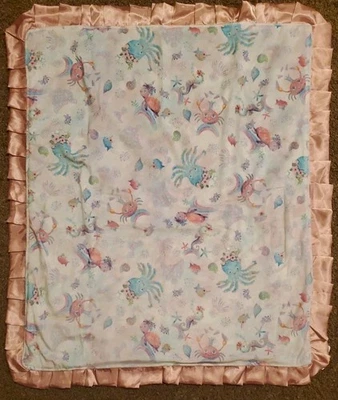 Blanket Baby Girl Minky Ultra Soft Aspyn Grove Octapus Sea Creatures Pink Purple - Image 1 of 4