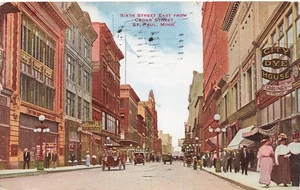 ST PAUL MN 6TH STREET FROM CEDAR CITY DYE HOUSE SIGN 1914 POSTKARTE 102925 U - Bild 1 von 2