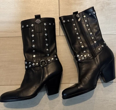 Harley davidson Studded Western Cowboy  Boots Woman Sz Us 7 Black - Image 1 of 3