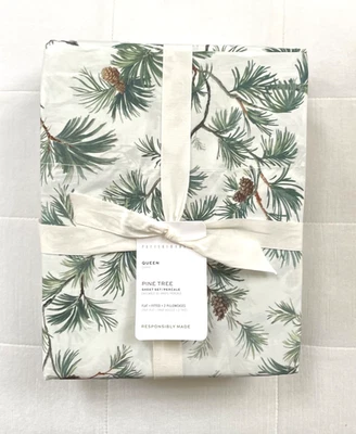 Pottery Barn PINE TREE PRINTED Sheet Set ~Queen~ NWT - Image 1 of 4