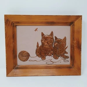 Vintage Embossed Copper Repoussé Framed Cat Kitten Wall Art Handcrafted 3-D OOAK - Bild 1 von 8