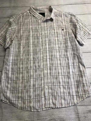 Rip Curl Shirt Mens Large White Gray Plaid Short Sleeve Casual Button Down - Image 1 of 4